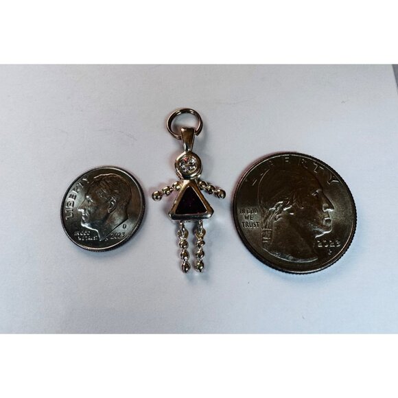 Vintage Sterling Silver 925 Girl Pendant Ruby Red Triangle Gem Estate Jewelry - Picture 7 of 9